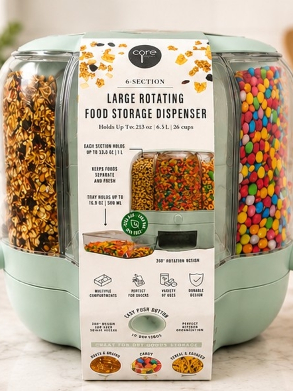 Core Kitchen 6-Section Rotating Food Storage Dispenser Mint Green NEW